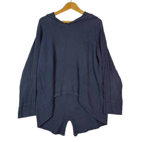 TINA‎ Stephens Linen Cotton Oversized Hooded Tunic Top Split Back Italy One Size - Picture 2 of 11